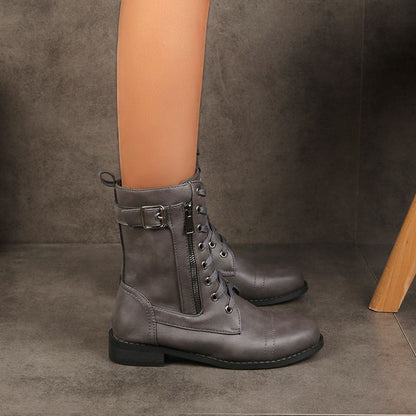 🔥2025 Hot🔥Orthopädische Lederstiefel für Damen mit runder Zehenpartie und seitlichem Reißverschluss