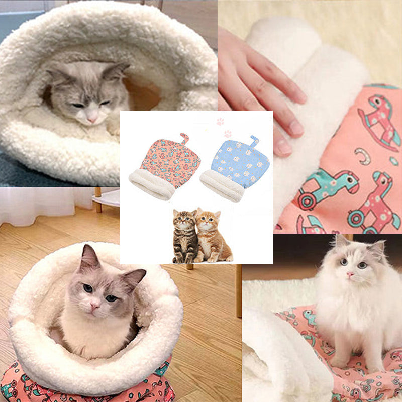 ⏳50% RABATT! 🐱 Flauschiger Katzen-Winterschlafsack – halbgeschlossene Kuschelhöhle mit Cartoon-Muster😴