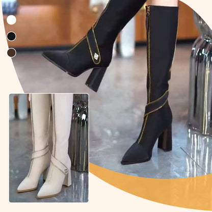 ✨48% Rabatt auf neue Produkte✨ Kniehohe Stiefel mit spitzer Zehenpartie und klobigem Absatz