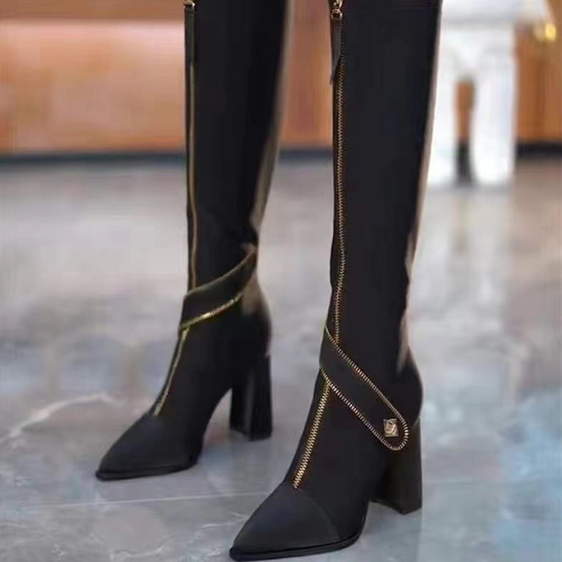 ✨48% Rabatt auf neue Produkte✨ Kniehohe Stiefel mit spitzer Zehenpartie und klobigem Absatz