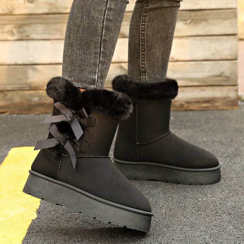 Klassische Plateau-Schneestiefel für Frauen mit Plüsch-Schleife-Kostenloser Versand