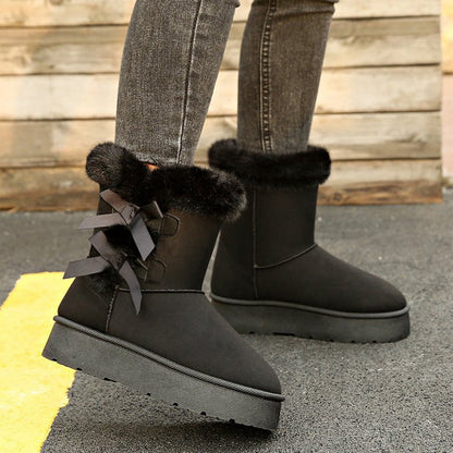 Klassische Plateau-Schneestiefel für Frauen mit Plüsch-Schleife-Kostenloser Versand