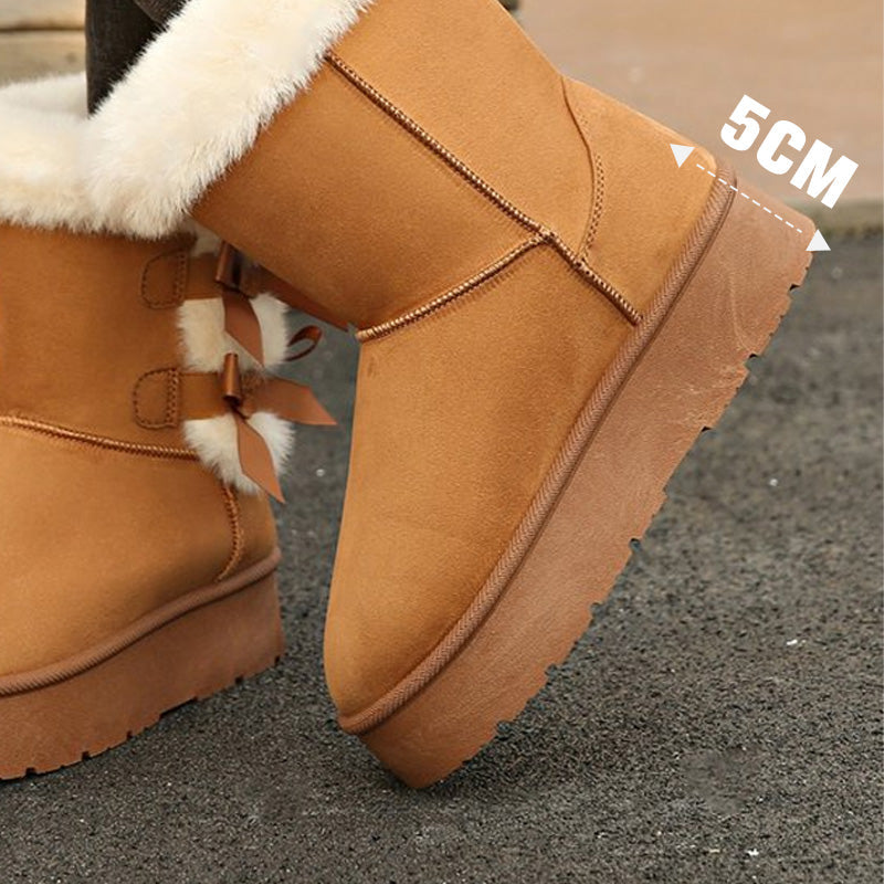 Klassische Plateau-Schneestiefel für Frauen mit Plüsch-Schleife-Kostenloser Versand