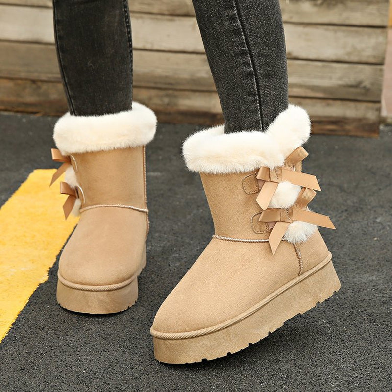 Klassische Plateau-Schneestiefel für Frauen mit Plüsch-Schleife-Kostenloser Versand