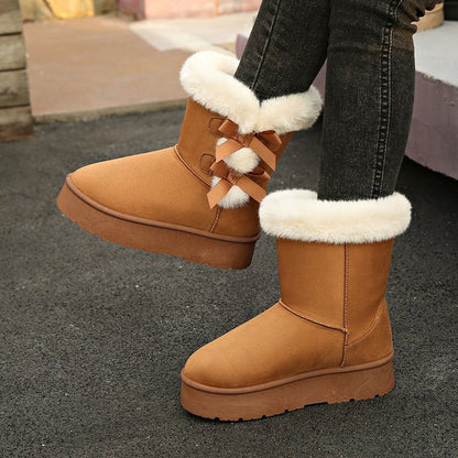 Klassische Plateau-Schneestiefel für Frauen mit Plüsch-Schleife-Kostenloser Versand