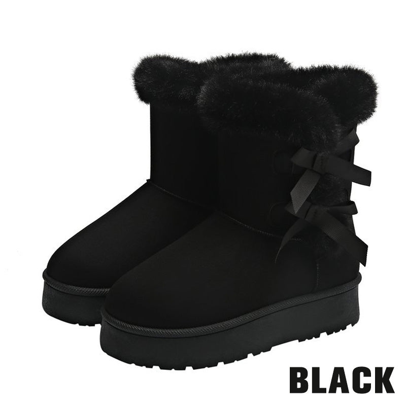Klassische Plateau-Schneestiefel für Frauen mit Plüsch-Schleife-Kostenloser Versand
