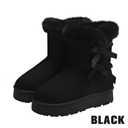 Klassische Plateau-Schneestiefel für Frauen mit Plüsch-Schleife-Kostenloser Versand