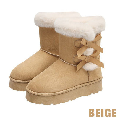 Klassische Plateau-Schneestiefel für Frauen mit Plüsch-Schleife-Kostenloser Versand