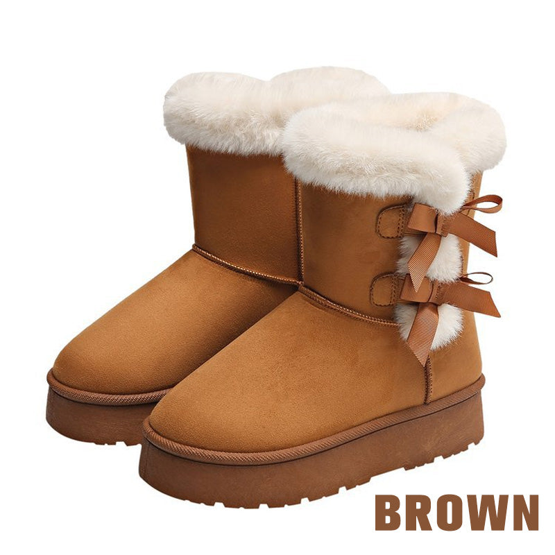 Klassische Plateau-Schneestiefel für Frauen mit Plüsch-Schleife-Kostenloser Versand