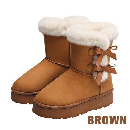 Klassische Plateau-Schneestiefel für Frauen mit Plüsch-Schleife-Kostenloser Versand