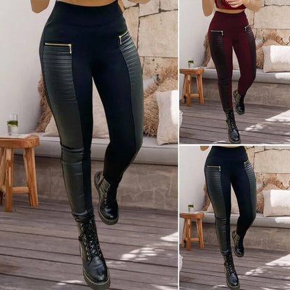 💖Kunstlederhose mit kontrastierendem Besatz und Reißverschluss👖