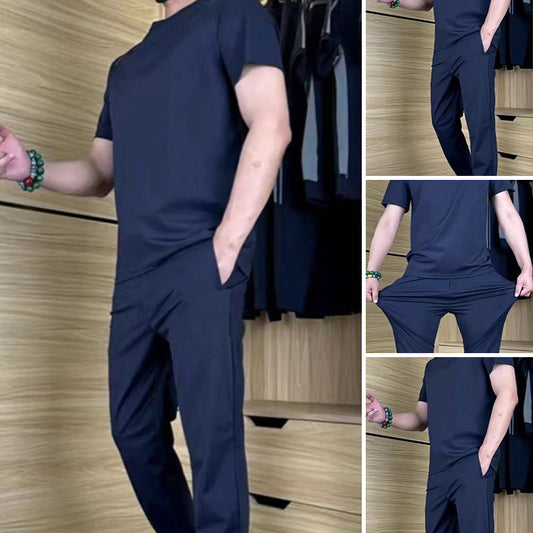 🎁💐Lässiges Stretch-Set für Herren aus Eisseide mit T-Shirt und Hose