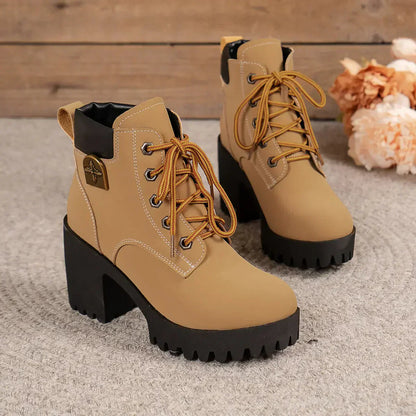 🔥【35-42】 👢✨2025 Neuheit für diesen Herbst: Stiefeletten mit dicken Absätzen und Keilabsätzen – Retro-Modell mit Schnürsenkeln für Damen