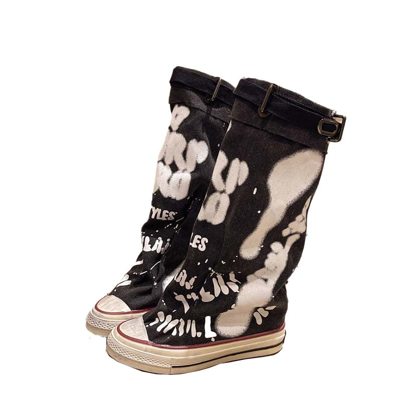 💗Begrenzte Stückzahl verfügbar 50 % Rabatt💗Flache Retro-Stiefel aus Canvas mit mittlerem Schaft für Damen