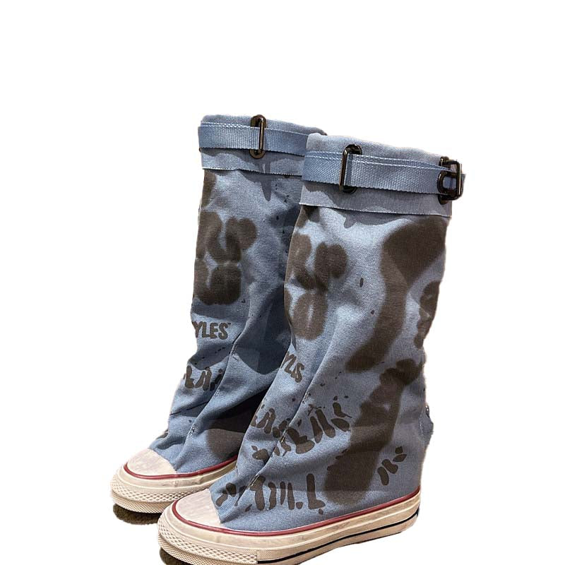 💗Begrenzte Stückzahl verfügbar 50 % Rabatt💗Flache Retro-Stiefel aus Canvas mit mittlerem Schaft für Damen