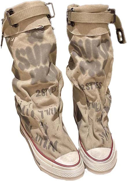 💗Begrenzte Stückzahl verfügbar 50 % Rabatt💗Flache Retro-Stiefel aus Canvas mit mittlerem Schaft für Damen