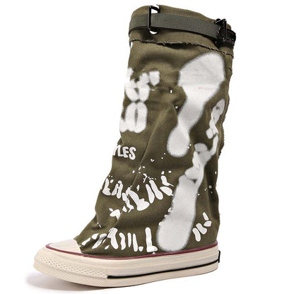 💗Begrenzte Stückzahl verfügbar 50 % Rabatt💗Flache Retro-Stiefel aus Canvas mit mittlerem Schaft für Damen
