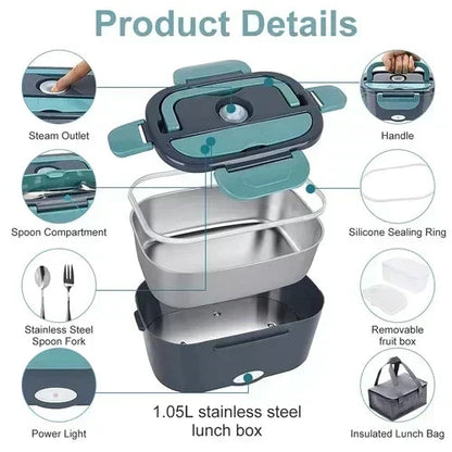 🍱 50% RABATT! 🔥 Tragbare Heiz-Lunchbox mit Edelstahl-Einsatz – Trockene Erwärmung, 12V/220V & doppelte Spannung – Ideal für Auto, Büro & Reisen ⚡