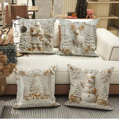 🎄 Neue 4-teilige Weihnachts-Kissenbezüge Set – Santa, Schneemann, Tannenbaum & Rentier Motive für Ihre Wohnzimmer-Dekoration