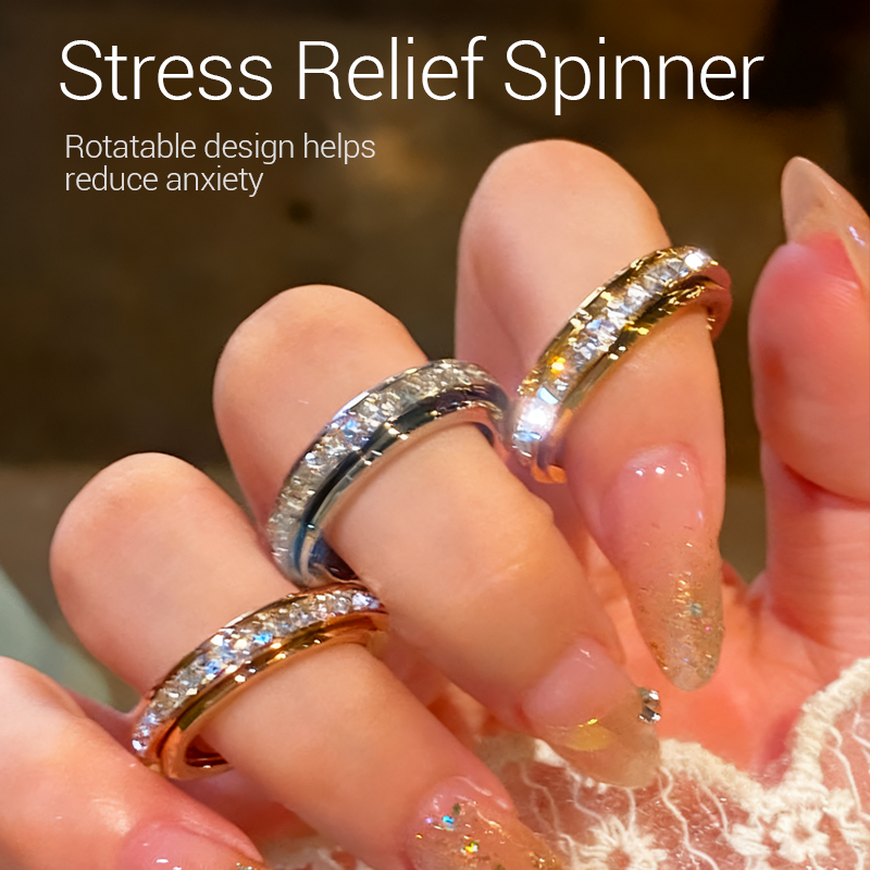 💖Black-Friday-Mega-Angebot – 50 % Rabatt!💖Drehbarer Spinner-Ring aus Titanstahl mit Zirkonia