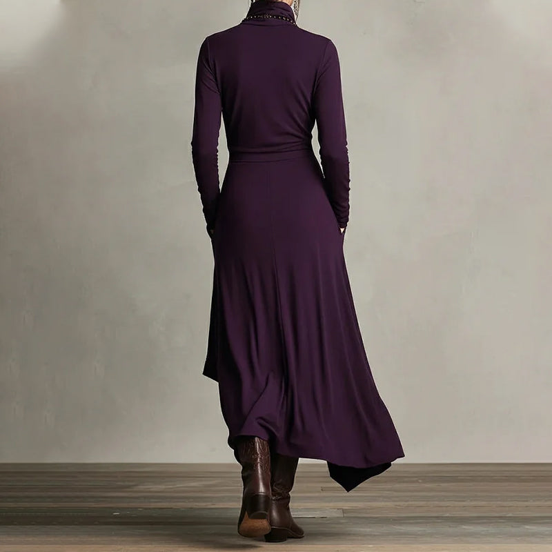 💖Black-Friday-Mega-Angebot – 50 % Rabatt!💖Damen elegantes Maxikleid mit hohem Kragen und asymmetrischer Drapierung