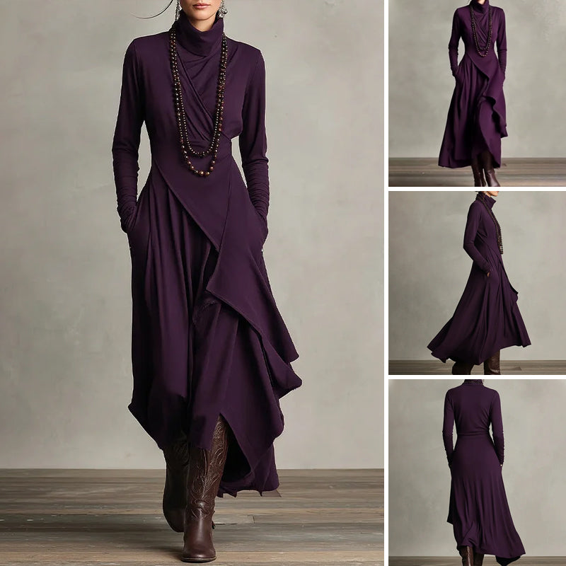 💖Black-Friday-Mega-Angebot – 50 % Rabatt!💖Damen elegantes Maxikleid mit hohem Kragen und asymmetrischer Drapierung
