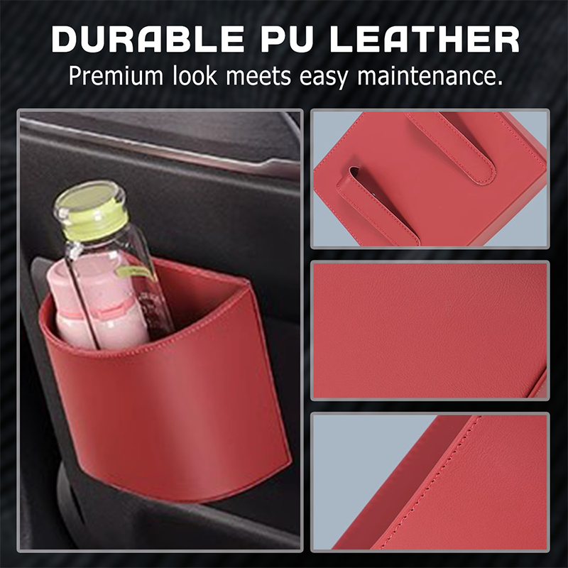 🔥🎁 2+1 GRATIS!!🥳💞 50K+ VERKAUFT! 🚗🧺 Getränkehalter aus Leder für die Autotür – Große Öffnung für Getränke und Handy. Sicherer Clip-Befestigungsmechanismus. Robustes und stylisches PU-Leder. 🛡️✨