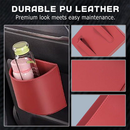 🔥🎁 2+1 GRATIS!!🥳💞 50K+ VERKAUFT! 🚗🧺 Getränkehalter aus Leder für die Autotür – Große Öffnung für Getränke und Handy. Sicherer Clip-Befestigungsmechanismus. Robustes und stylisches PU-Leder. 🛡️✨