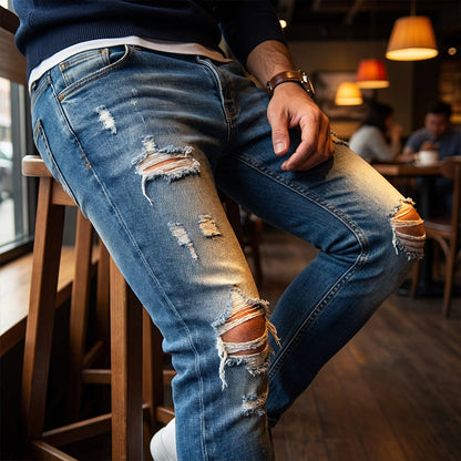 👖60 % RABATT! 🔥 Stylische Skinny Jeans im Used-Look für Herren – Schmale, zulaufende Passform, atmungsaktive Baumwolle & lässige Risse