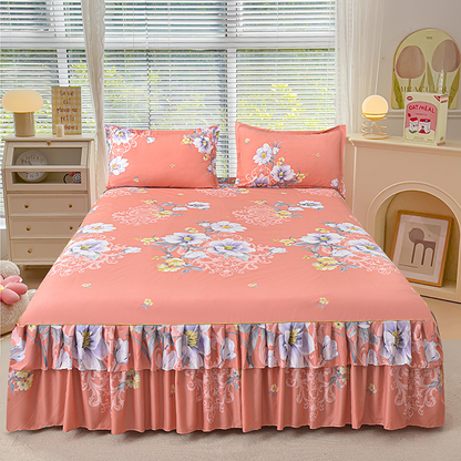 📢📢50 % Rabatt!! ⏰ 🌙3-teiliger Rüschenbettrock – Eleganter Fall & einfaches Wechseln | Romantisches Schlafengehen 🛏️🌹