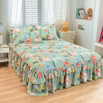 📢📢50 % Rabatt!! ⏰ 🌙3-teiliger Rüschenbettrock – Eleganter Fall & einfaches Wechseln | Romantisches Schlafengehen 🛏️🌹