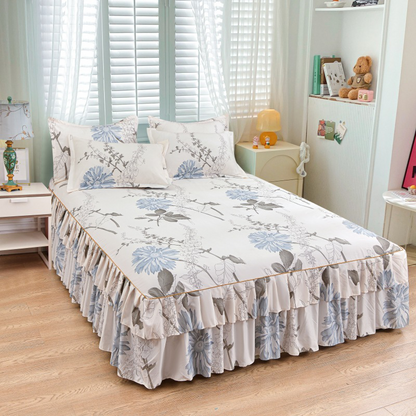 📢📢50 % Rabatt!! ⏰ 🌙3-teiliger Rüschenbettrock – Eleganter Fall & einfaches Wechseln | Romantisches Schlafengehen 🛏️🌹
