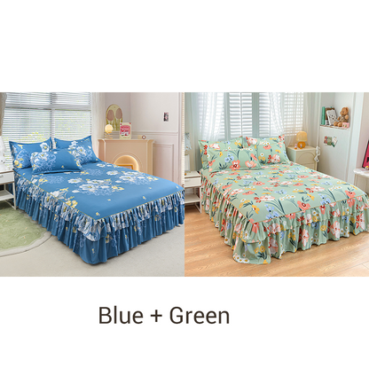 📢📢50 % Rabatt!! ⏰ 🌙3-teiliger Rüschenbettrock – Eleganter Fall & einfaches Wechseln | Romantisches Schlafengehen 🛏️🌹