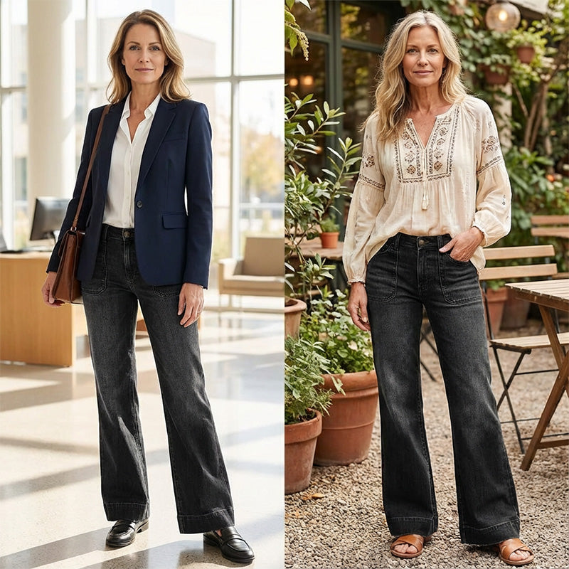 🎉Heißer Verkauf 50% RABATT👖 Damen Retro Flare Jeans – Vintage Wash, Stretch Denim & Hoher Bund für Perfekten Komfort ✨