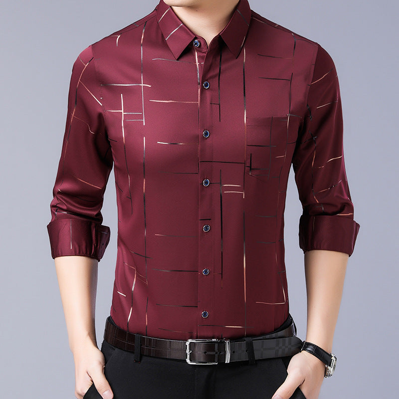 👔 Herren Langarm-Hemd – Gestreift, Dünn, Bügelfrei, Elastisch – Für Business & Lässig