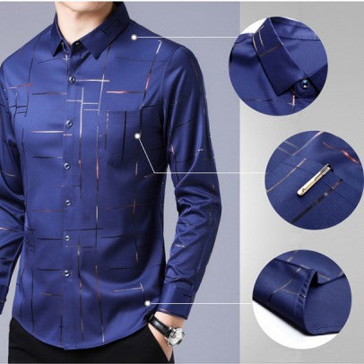 👔 Herren Langarm-Hemd – Gestreift, Dünn, Bügelfrei, Elastisch – Für Business & Lässig