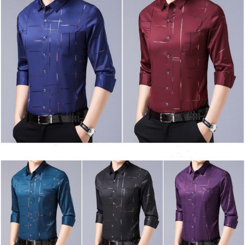👔 Herren Langarm-Hemd – Gestreift, Dünn, Bügelfrei, Elastisch – Für Business & Lässig