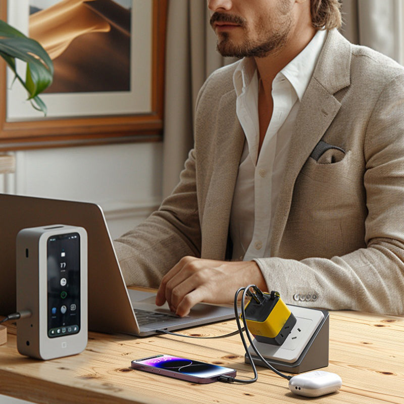 ✨⚡3-in-1-GaN-Ladegerät, 65W-Schnellladegerät für Smartphones mit Typ-C-Kabel und 2 USB-Anschlüssen