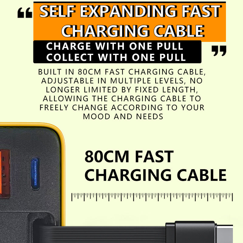 ✨⚡3-in-1-GaN-Ladegerät, 65W-Schnellladegerät für Smartphones mit Typ-C-Kabel und 2 USB-Anschlüssen