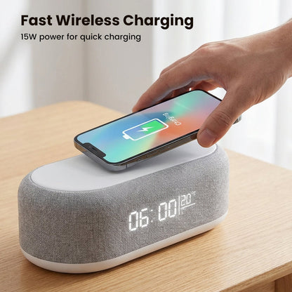 🌞🔋6-in-1 Kabellose Ladestation 25W: Wecker, Bluetooth-Lautsprecher & Nachtlicht🌙✨Alles für deinen Nachttisch!