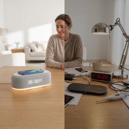 🌞🔋6-in-1 Kabellose Ladestation 25W: Wecker, Bluetooth-Lautsprecher & Nachtlicht🌙✨Alles für deinen Nachttisch!