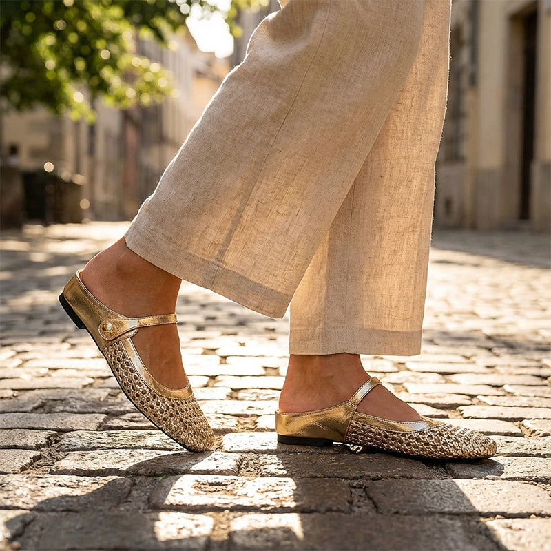 ✨👡 NEUHEIT 2026! Damen-Mules aus gewebtem Material mit eckiger Spitze & Mary-Jane-Verschluss 🌸💖🎀