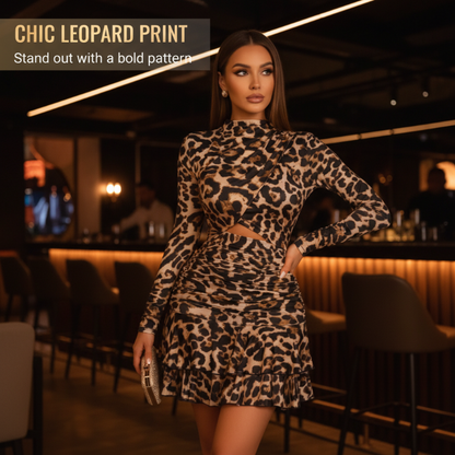 💖💖2026 neuestes Modell, 50 % Rabatt für begrenzte Zeit🔥🔥Minikleid mit Leopardenmuster und Raffungen für Damen