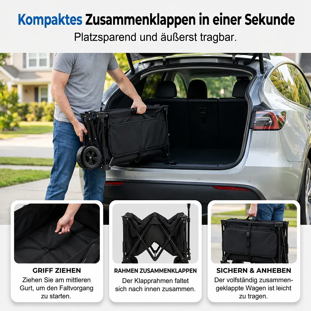 🛒 50% RABATT! 🌿 Faltbarer Transportwagen – Stabiler Stahlrahmen & 80 kg Traglast – Ideal für Garten, Camping oder Strand – leicht & zusammenklappbar – praktisch für Ausflüge und Einkäufe 🏖️🧳✨
