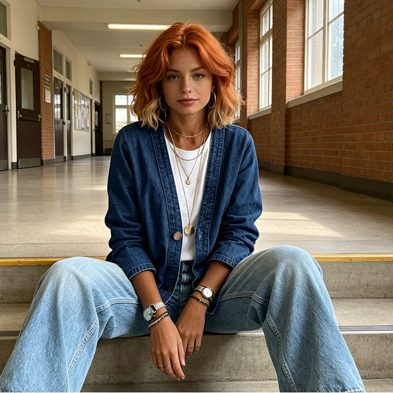 💥🧥 DONNERWETTER-ANGEBOT! 50% RABATT – 3 TAGE. Klassische Damen-Jeansjacke: V-Ausschnitt, Knopfleiste, lockerer Casual-Schnitt. Perfekt für jeden Look. Sofort sichern! 🌸✨