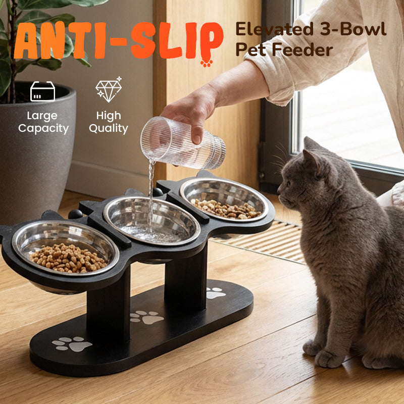 🐾50 % Rabatt!!🐱🐶 Rutschfester erhöhter Futtertrog 🥣 mit 3 Schalen für Haustiere 💖