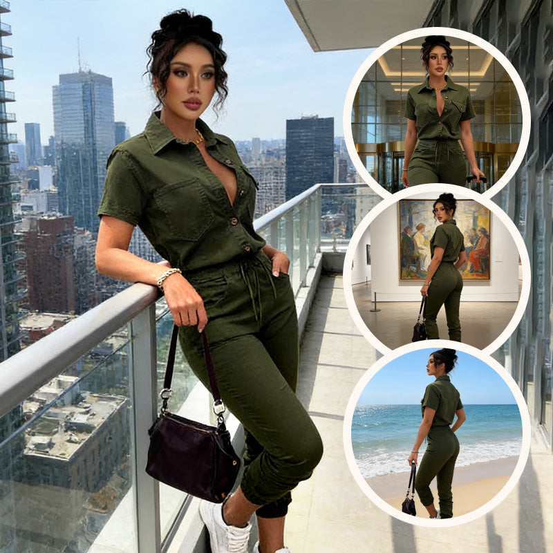 🥳2026 HEISSER VERKAUF🥳💞50K+ ✨Kurzärmeliger Jumpsuit für Damen mit Knopfleiste