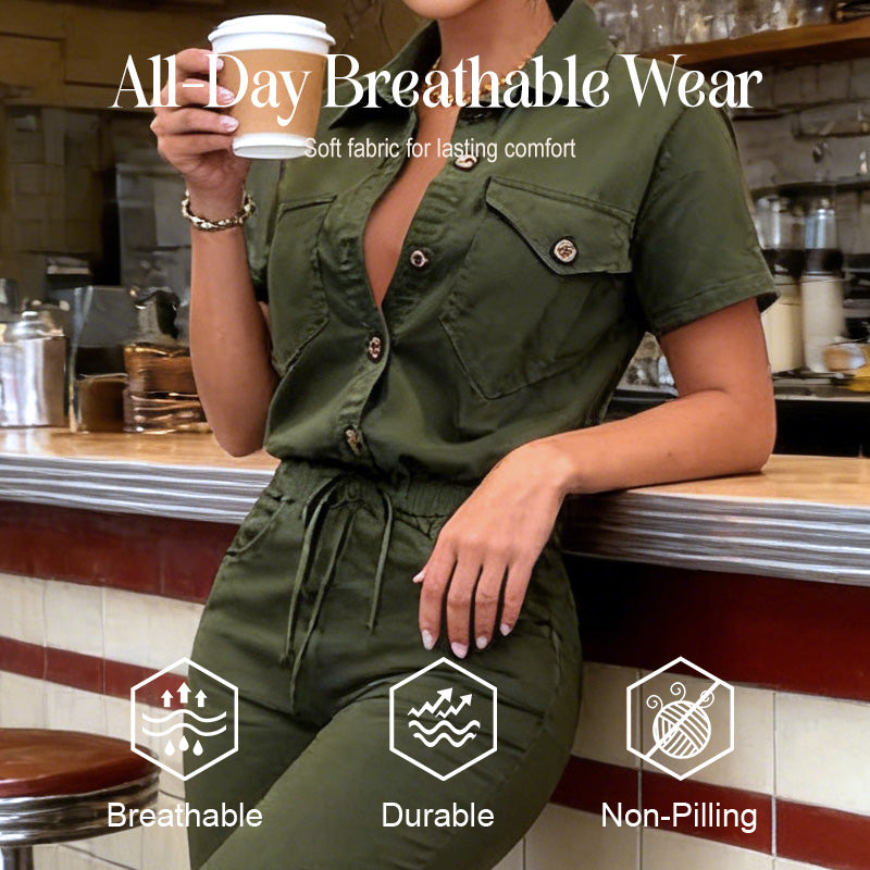 🥳2026 HEISSER VERKAUF🥳💞50K+ ✨Kurzärmeliger Jumpsuit für Damen mit Knopfleiste