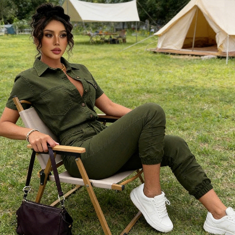 🥳2026 HEISSER VERKAUF🥳💞50K+ ✨Kurzärmeliger Jumpsuit für Damen mit Knopfleiste
