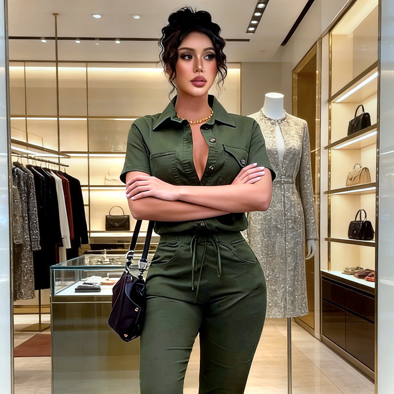 🥳2026 HEISSER VERKAUF🥳💞50K+ ✨Kurzärmeliger Jumpsuit für Damen mit Knopfleiste